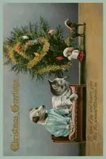  Juleskort nisse kjører tømmer med hester - Nostalgiska.no