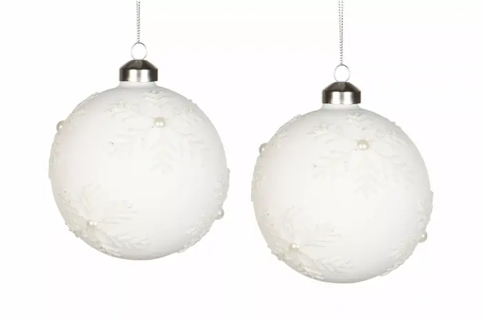 Bilde 1,  Julekule Glasskule Snøfnugg Hvit Ø10cm - 2 pakke - Nostalgiska.no