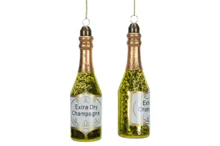 Julekule Glaskule champagneflaske ( 2 stk) - Nostalgiska.no