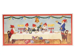 Juledekorasjon med nisser ved julebordet - Nostalgiska.no