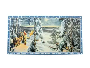 Julpynt nisse med geit i snølandskap med - Nostalgiska.no