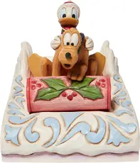 Disney samlarfigur Disney Jul - Donald & Pluto kj&oslash;rer slede - Nostalgiska.no