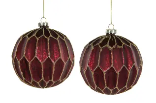 Julekule Glasskule VINDU Rød 10 cm - 2 stk - Nostalgiska.no