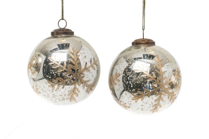 Bilde 1,  Julekule Glasskule Snøfnugg 12 cm - 4 stk - Nostalgiska.no