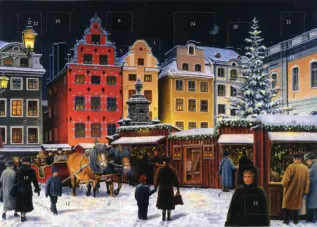  Adventskalender med glitter gamlebyen 35x25 cm - Nostalgiska.no